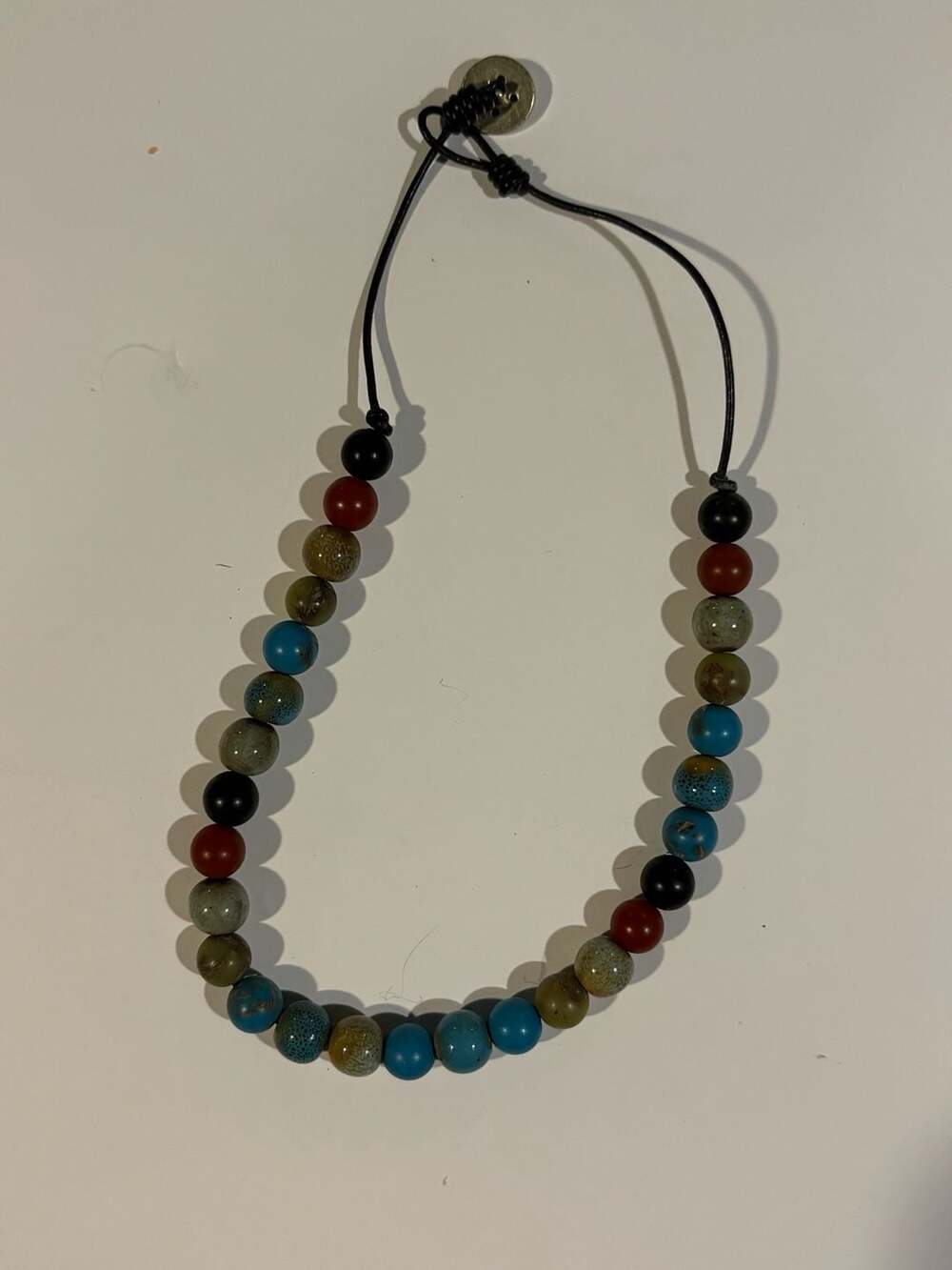 Fossil Multi-Color Stone Bead Leather Cord Necklace